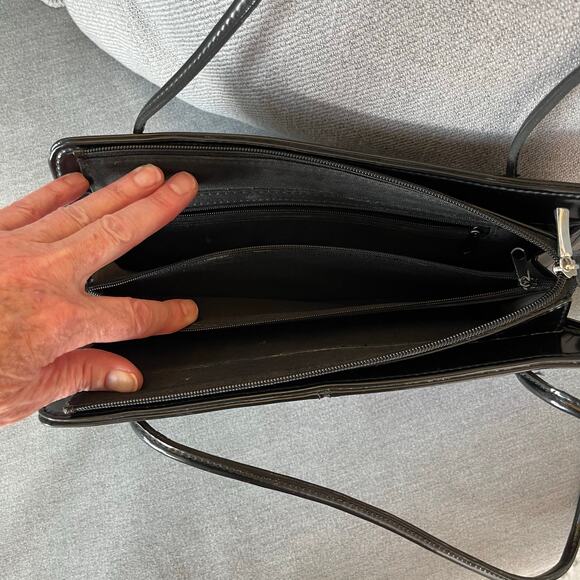 Colorblock Black Red Tan Faux Leather Shoulder Bag Handbag Purse Small - Picture 10 of 14